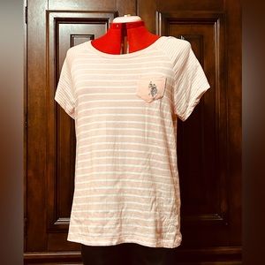 US Polo Association Pink and White Striped Crew Neck Pocket Tee. 2X.